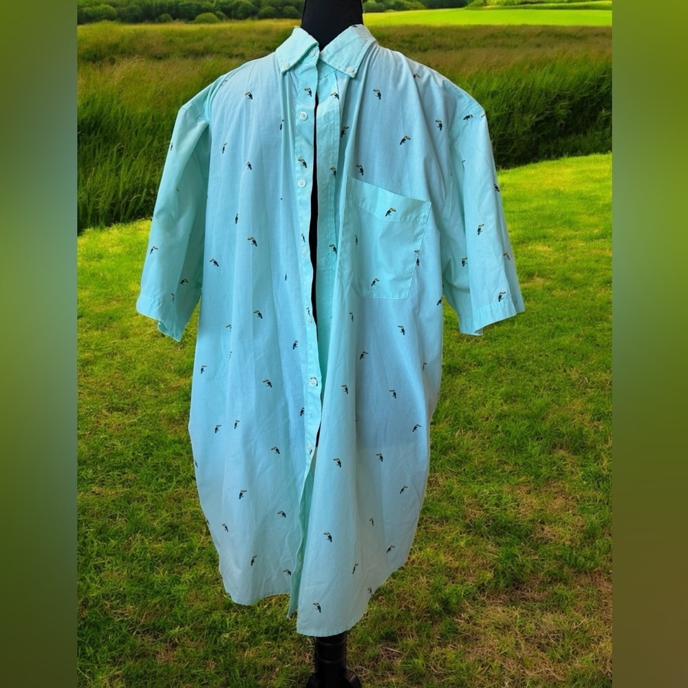 Croft & Barrow Light Green Toucan‎ Print Shirt